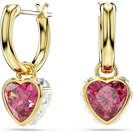 Chroma drop earrings, Heart, Red, Gold-tone plated 5684760