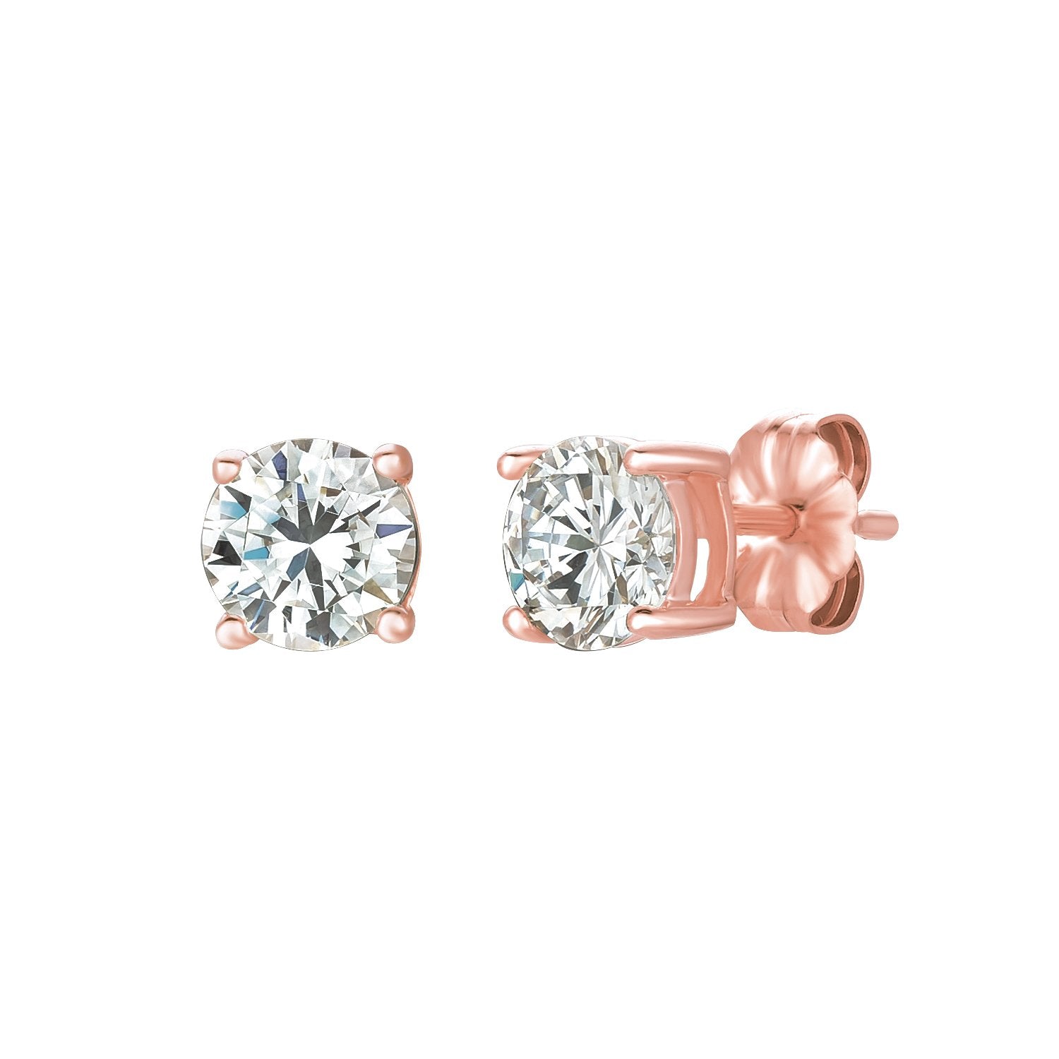 A pair of rose gold solitaire brilliant stud earrings with cubic zirconia
