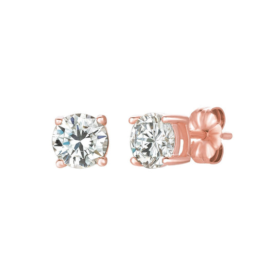 A pair of rose gold solitaire brilliant stud earrings with cubic zirconia