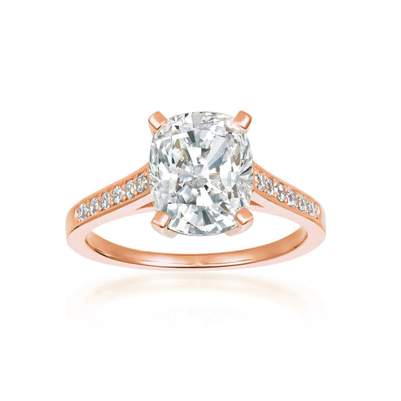 RADIANT CUSHION CUT RING FINISHED IN 18KT ROSE GOLD
