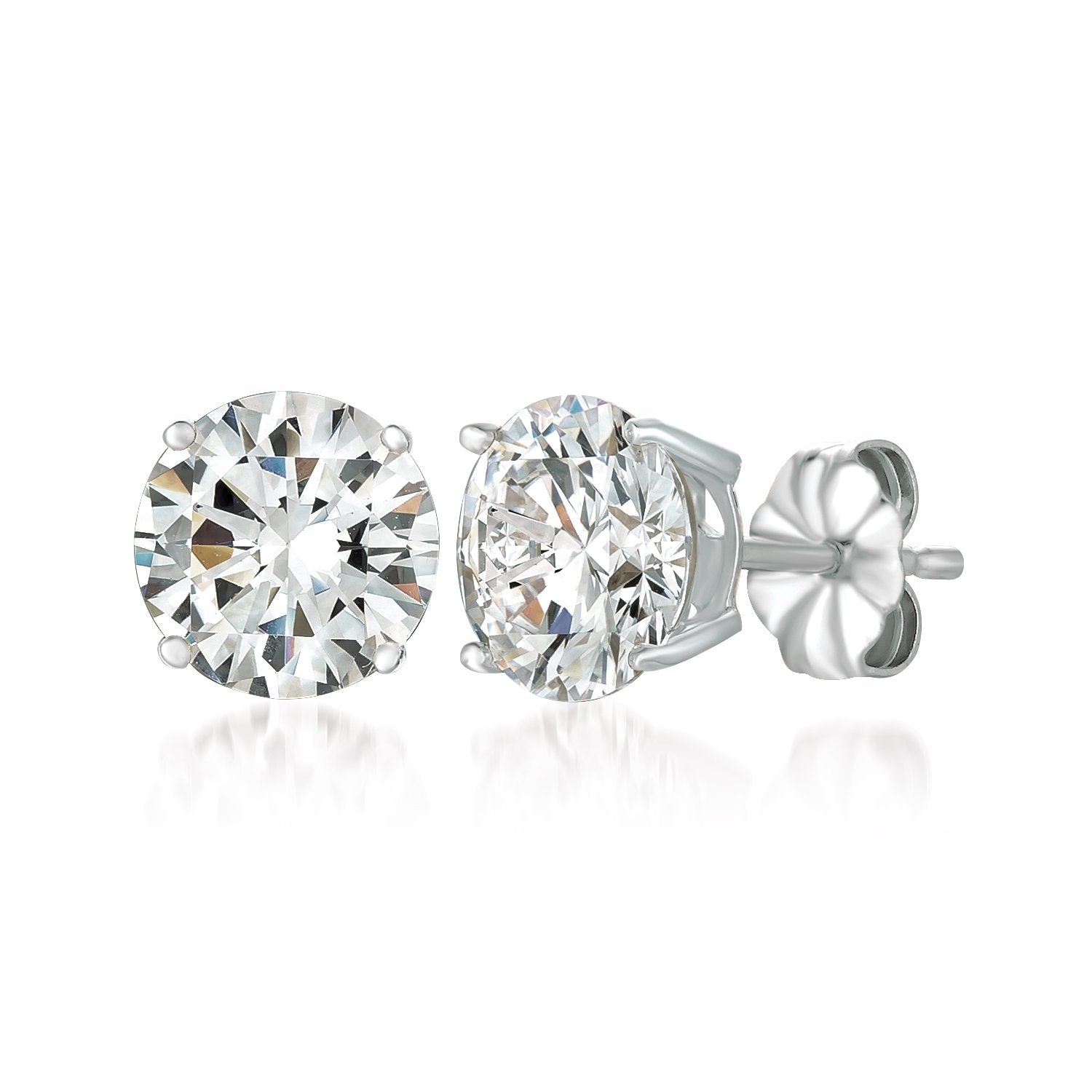 A pair of solitaire brilliant-cut stud earrings finished in pure platinum with cubic zirconia stones.