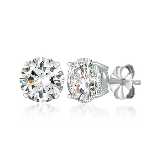A pair of solitaire brilliant-cut stud earrings finished in pure platinum with cubic zirconia stones.