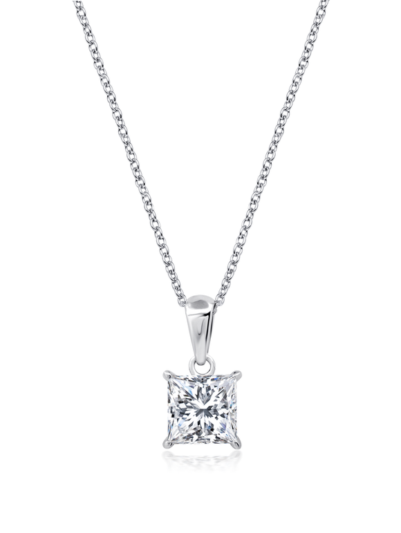 PRINCESS CUT SOLITAIRE BEZEL SET PENDANT SMALL FINISHED IN PURE PLATINUM 902544N16CZ