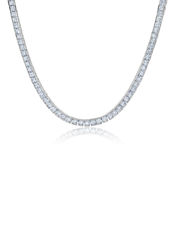 PRINCESS CUT 3MM TENNIS NECKLACE FINISHED IN PURE PLATINUM 18