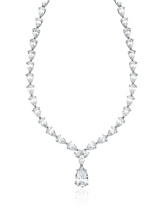 CLASSIC PEAR TENNIS NECKLACE FINISHED IN PURE PLATINUM