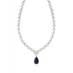 CLASSIC PEAR TENNIS NECKLACE FINISHED IN PURE PLATINUM WITH SAPPHIRE 907626N18SA