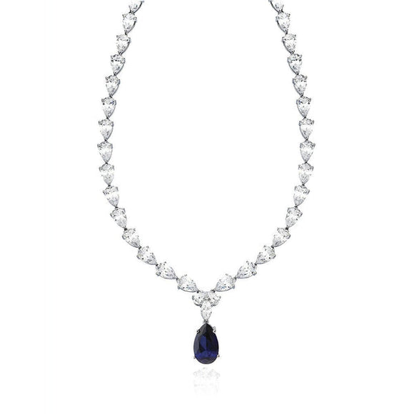 CLASSIC PEAR TENNIS NECKLACE FINISHED IN PURE PLATINUM WITH SAPPHIRE 907626N18SA