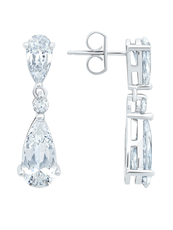 DOUBLE PEAR DROP EARRINGS FINISHED IN PURE PLATINUM 907662E00CZ