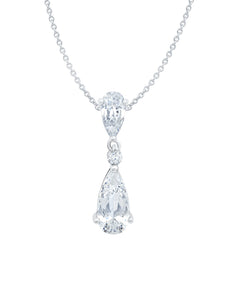 DOUBLE PEAR DROP PENDANT NECKLACE FINISHED IN PURE PLATINUM 907662N16CZ