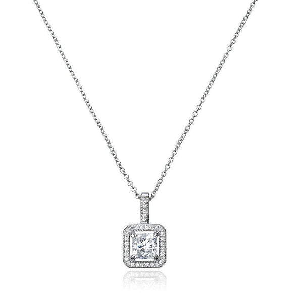 PRINCESS CUT PENDANT WITH HALO FINISHED IN PURE PLATINUM 909520N16CZ