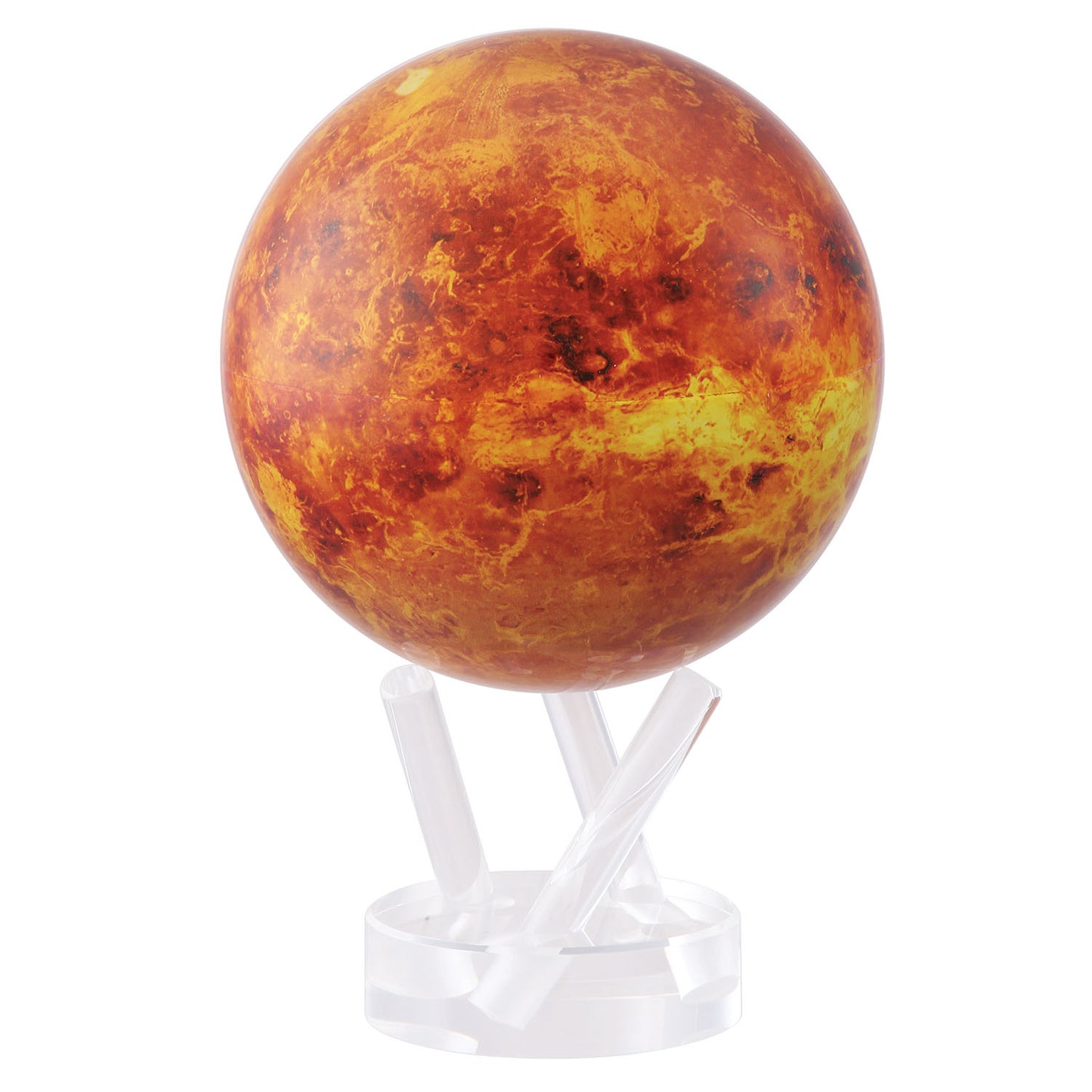 A close up view 4.5 inch diameter globe representing the planet Venus.