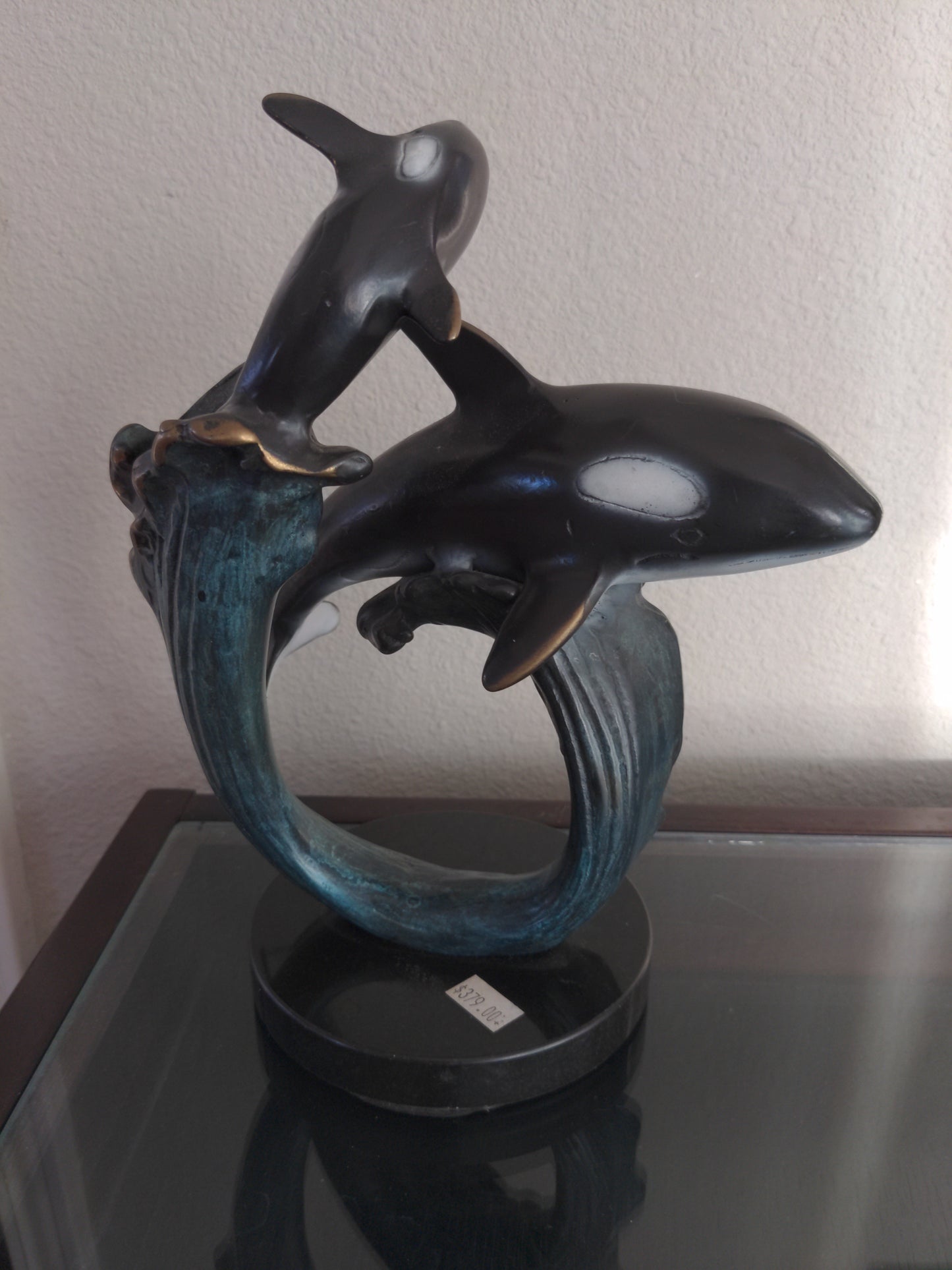 Orca Pair on Wave Wave Sculpture by SPI Front View
