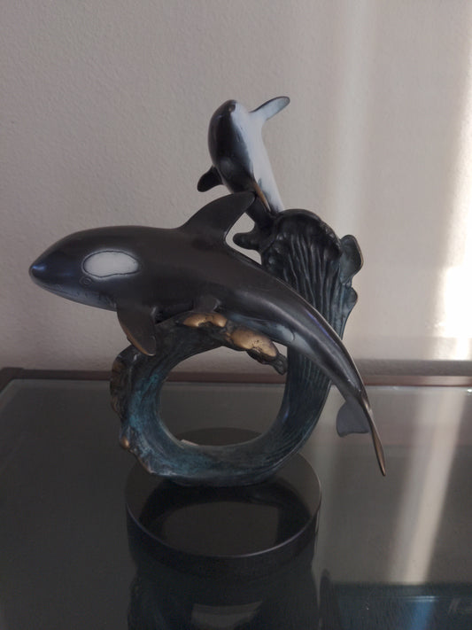 Orca Pair on Wave Wave Sculpture by SPI
