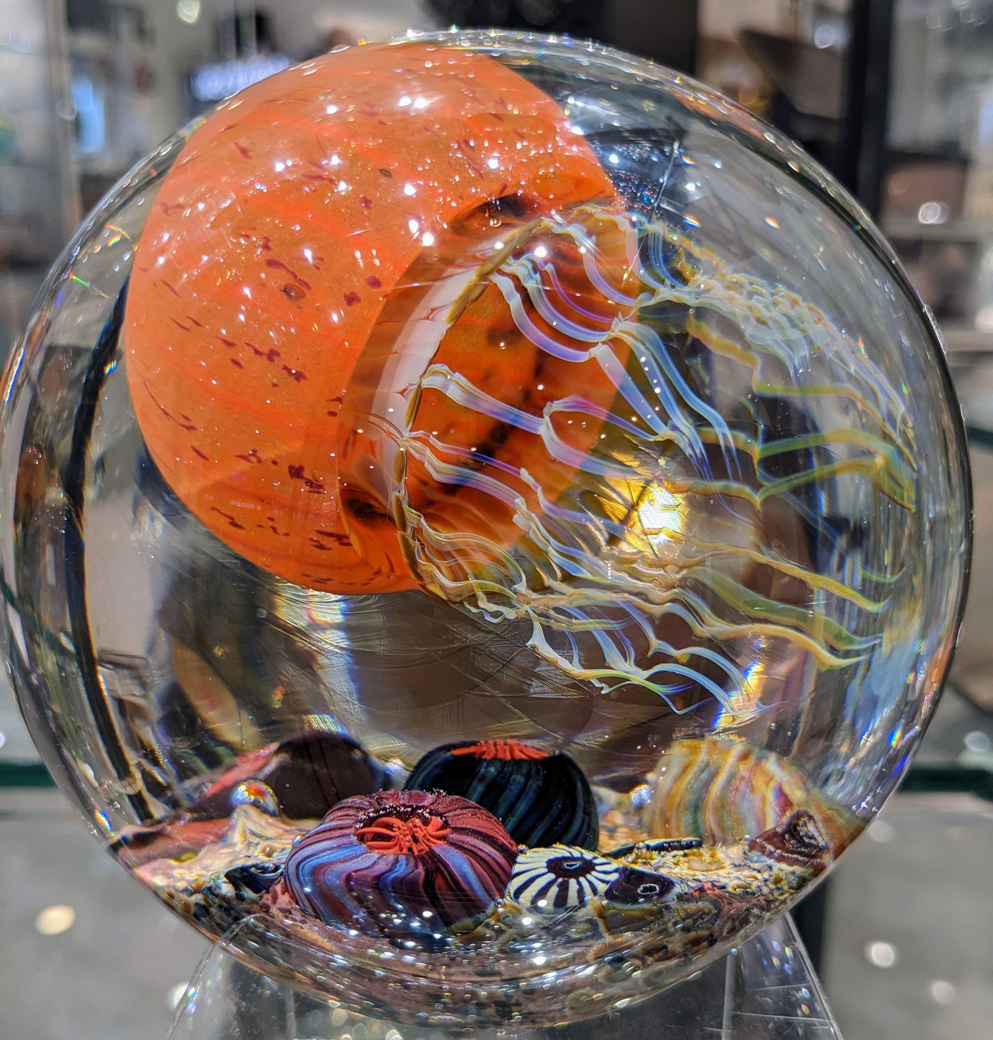 Satava art glass orange jellyfish 