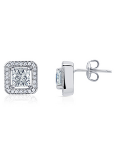 Princess cut halo stud earrings