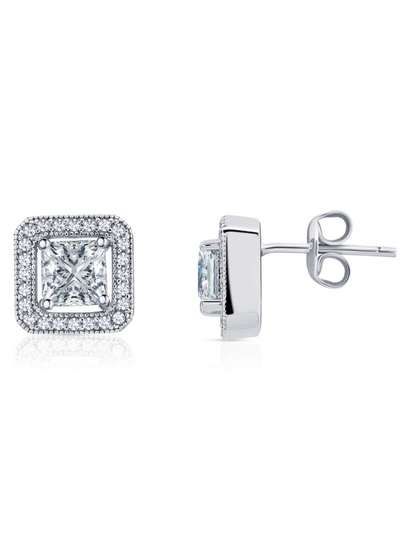 Princess cut halo stud earrings