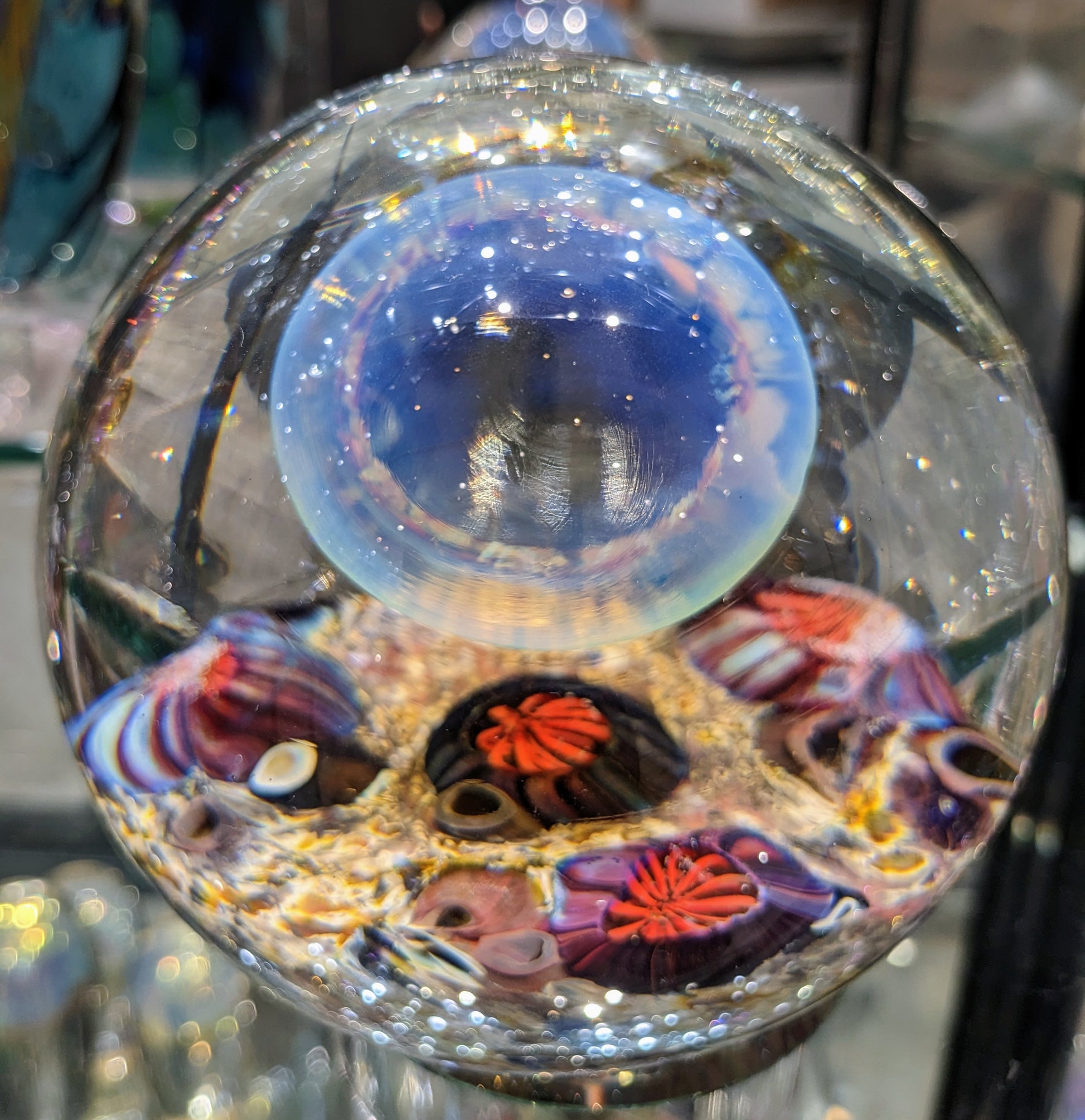 Satava Art Glass Moon blue Jellyfish Side swimmer top view