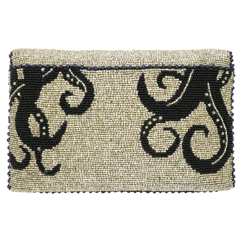 Mary Frances Crossbody Bag with a beige and black design featuring cat faces back view.