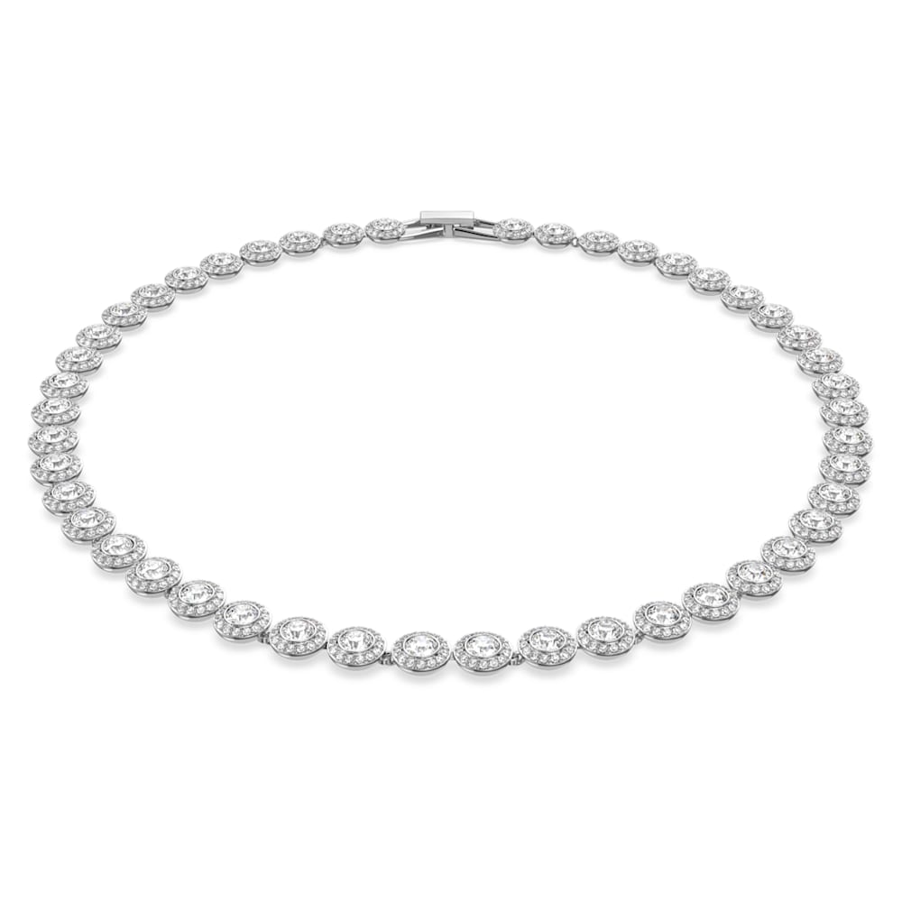 Angelic Necklace, Round, White, Rhodium Plated
