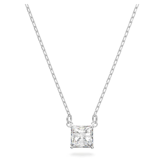 Attract Necklace, Square, White, Rhodium Plated