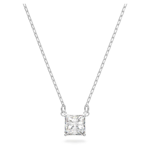 Attract Necklace, Square, White, Rhodium Plated