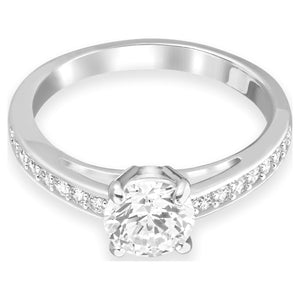 Attract ring Round cut, Pavé, White, Rhodium plated