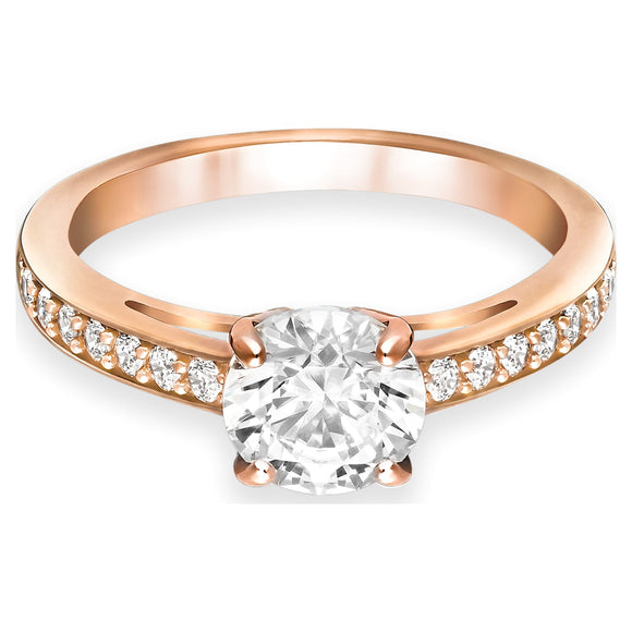 Attract ring Round cut, Pavé, White, Rose gold-tone plated