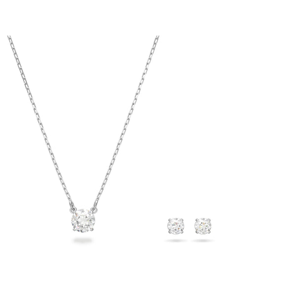 Attract set Round cut, White, Rhodium plated