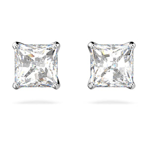 Attract stud earrings Square cut crystal, Small, White, Rhodium plated 5509936
