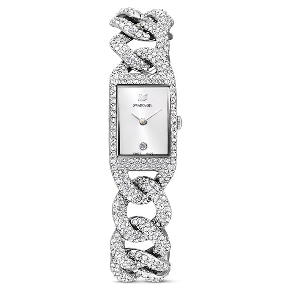 Cocktail watch Full pavé, Metal bracelet, Silver tone, Stainless steel 5547617
