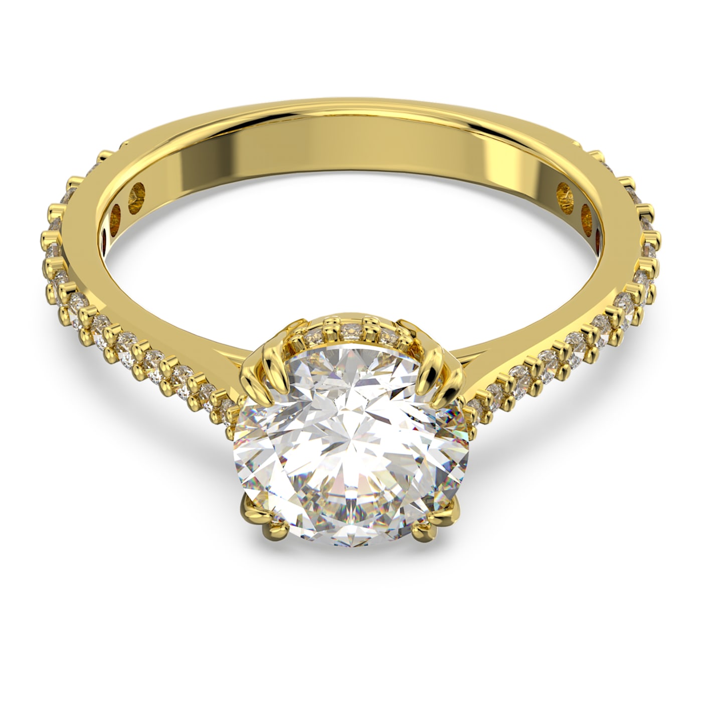 Constella cocktail ring Princess cut, Pavé, White, Gold-tone plated