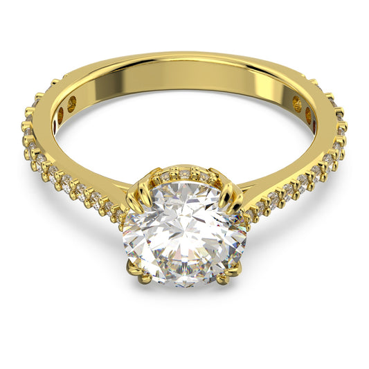 Constella cocktail ring Princess cut, Pavé, White, Gold-tone plated