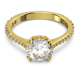 Constella cocktail ring Princess cut, Pavé, White, Gold-tone plated