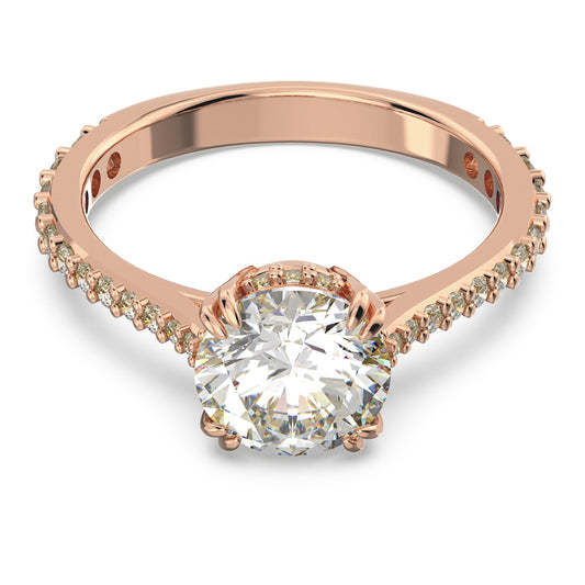 Constella cocktail ring Princess cut, Pavé, White, Rose gold-tone plated