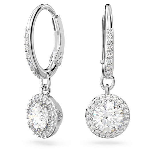 Constella drop earrings Round cut, Pavé, White, Rhodium plated 5636270