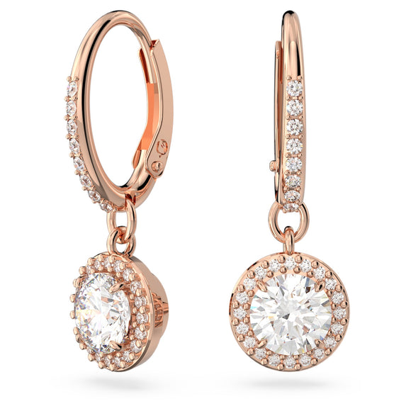 Constella drop earrings Round cut, Pavé, White, Rose gold-tone plated 5638769