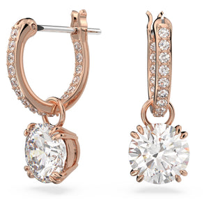 Constella drop earrings Round cut, White, Rose gold-tone plated 5639975