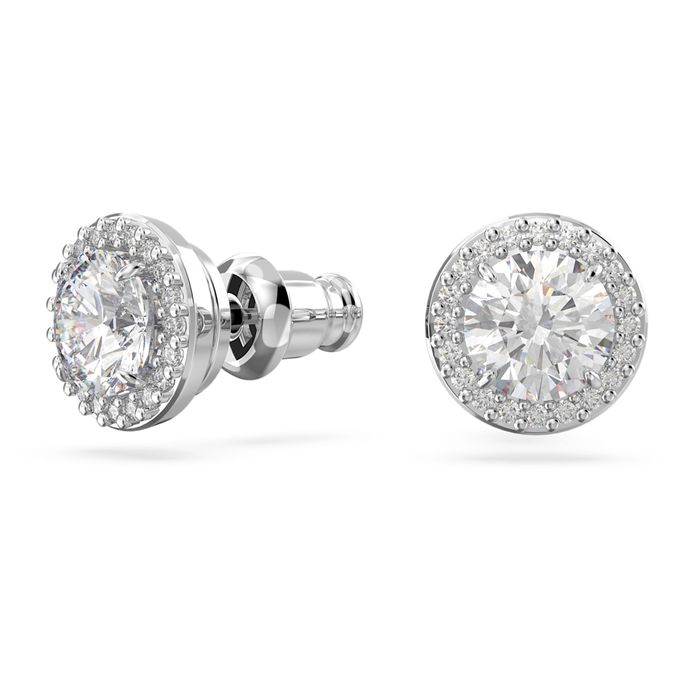 Constella stud earrings Round cut, Pavé, White, Rhodium plated 5636269