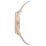 Crystalline Aura watch Leather strap, Gray, Rose-gold tone PVD 5519450