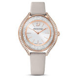 Crystalline Aura watch Leather strap, Gray, Rose-gold tone PVD 5519450