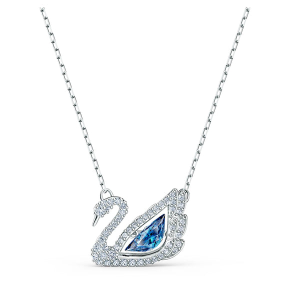 Dancing Swan Necklace, Swan, Blue, Rhodium Plated 5533397