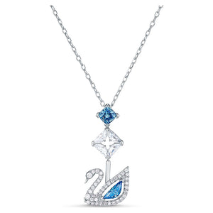 Dazzling Swan Y Necklace, Swan, Blue, Rhodium Plated