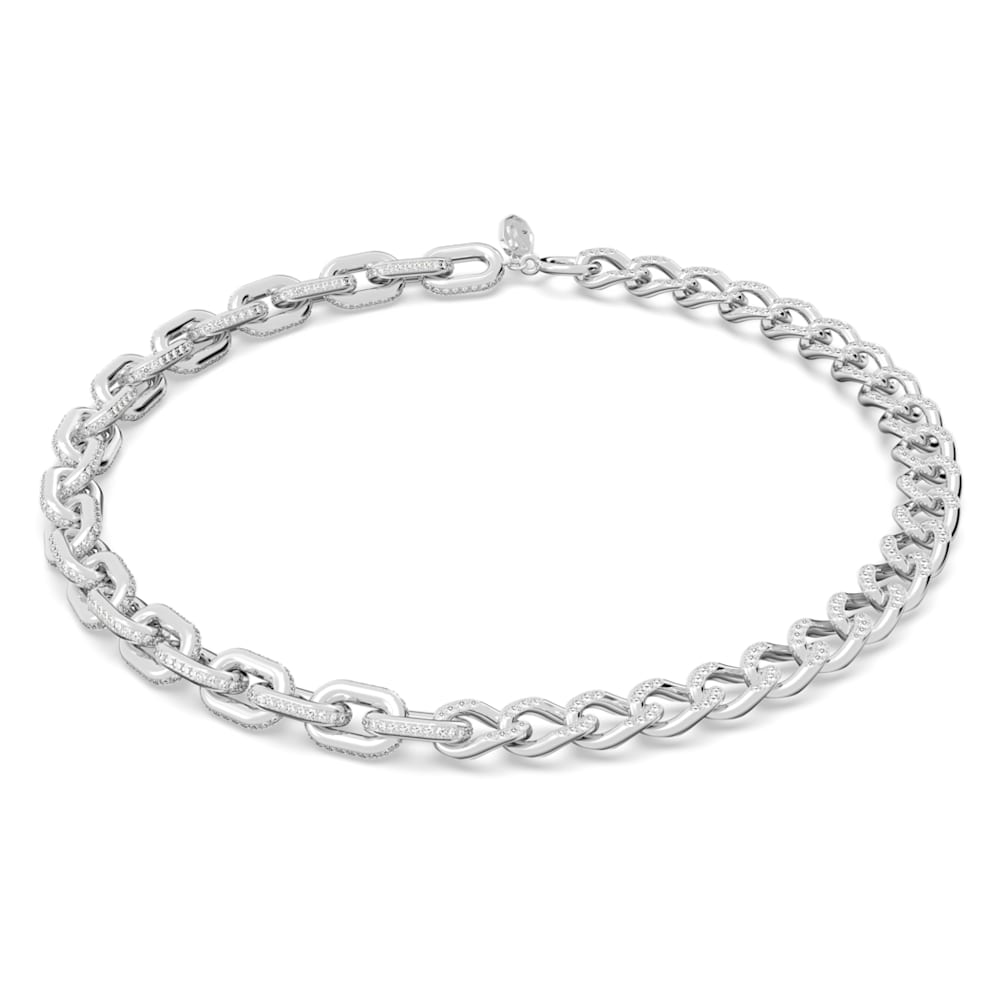 A rhodium-plated silver chain necklace with pavé crystals.