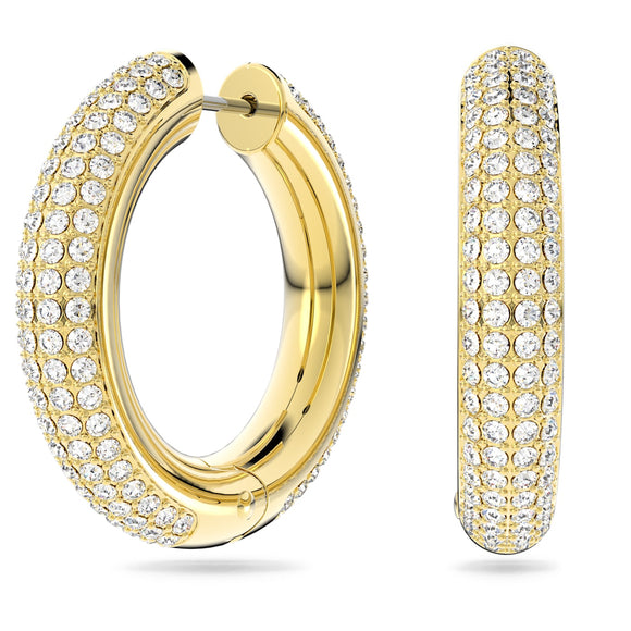 Dextera hoop earrings Medium, White, Gold-tone plated 5618305