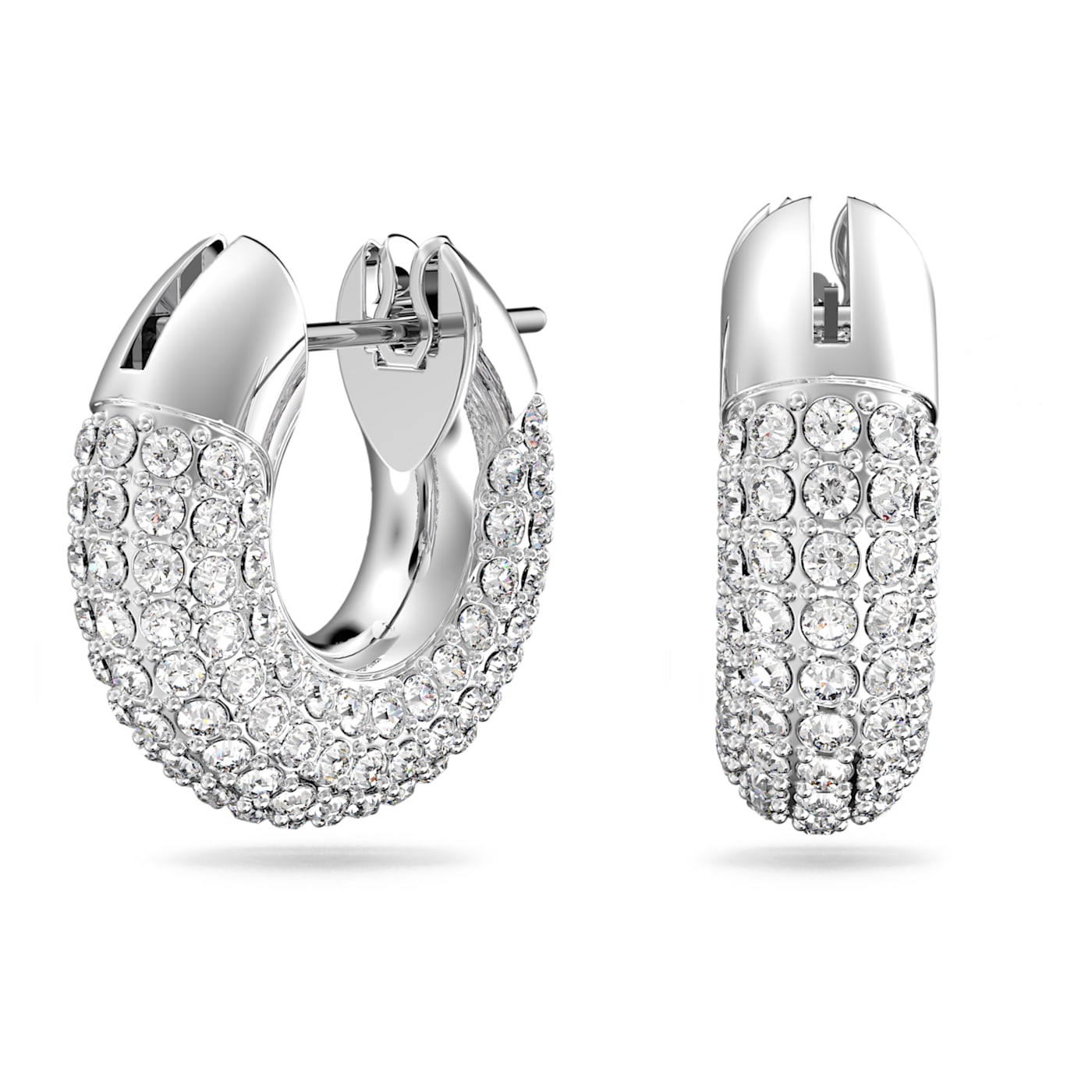 Dextera hoop earrings Pavé, Small, White, Rhodium plated 5618306