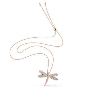 Eternal Flower necklace Dragonfly, White, Rose gold-tone plated