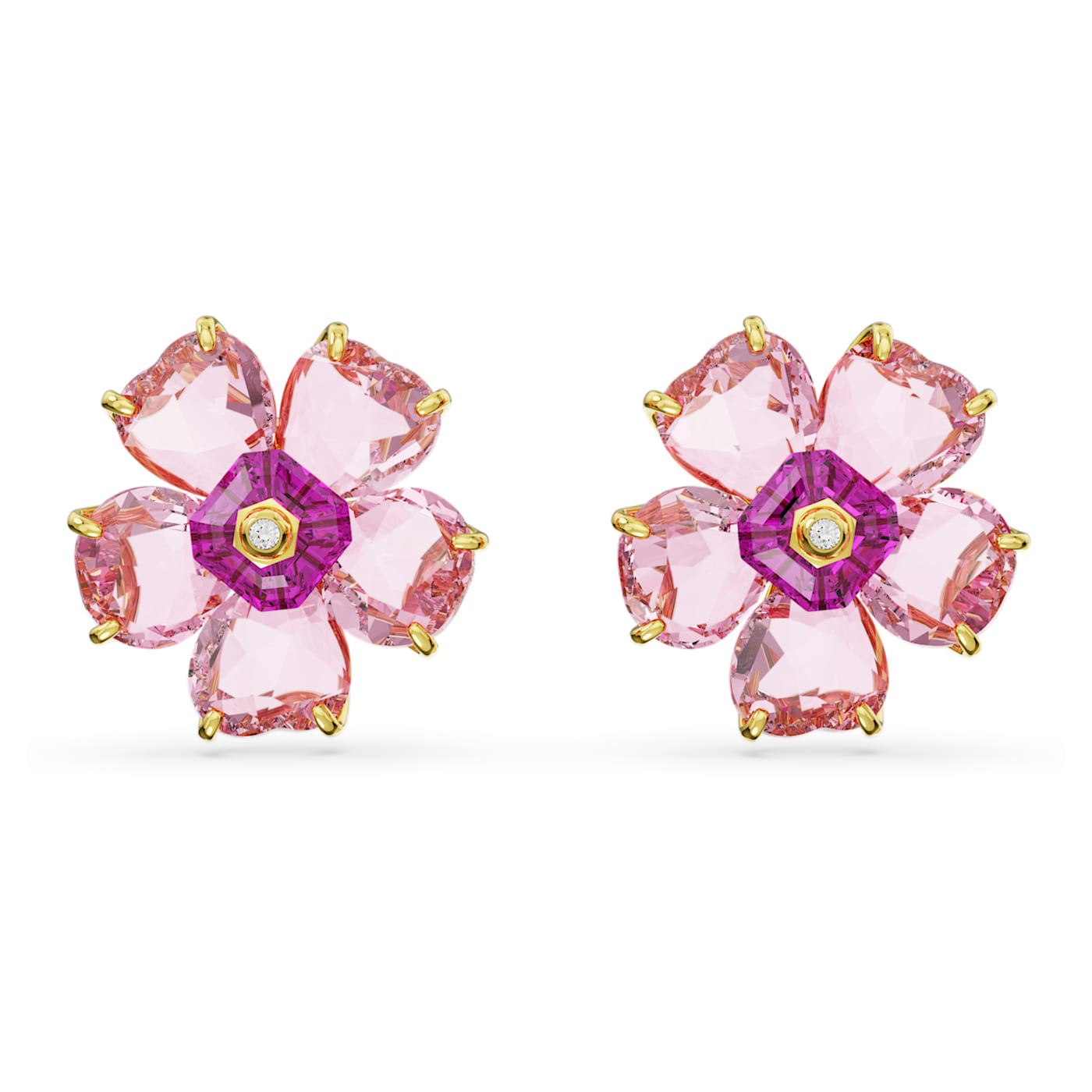 Florere stud earrings Flower, Yellow, Gold-tone plated