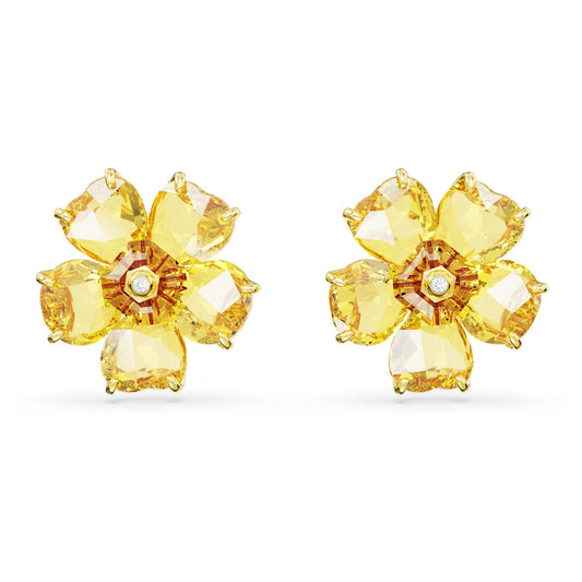 Florere stud earrings Flower, Yellow, Gold-tone plated