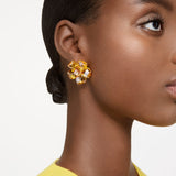 Florere stud earrings Flower, Yellow, Gold-tone plated