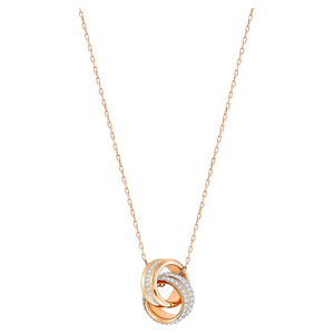 Further Pendant, Pavé, Intertwined Circles, White, Rose-gold Tone Plated